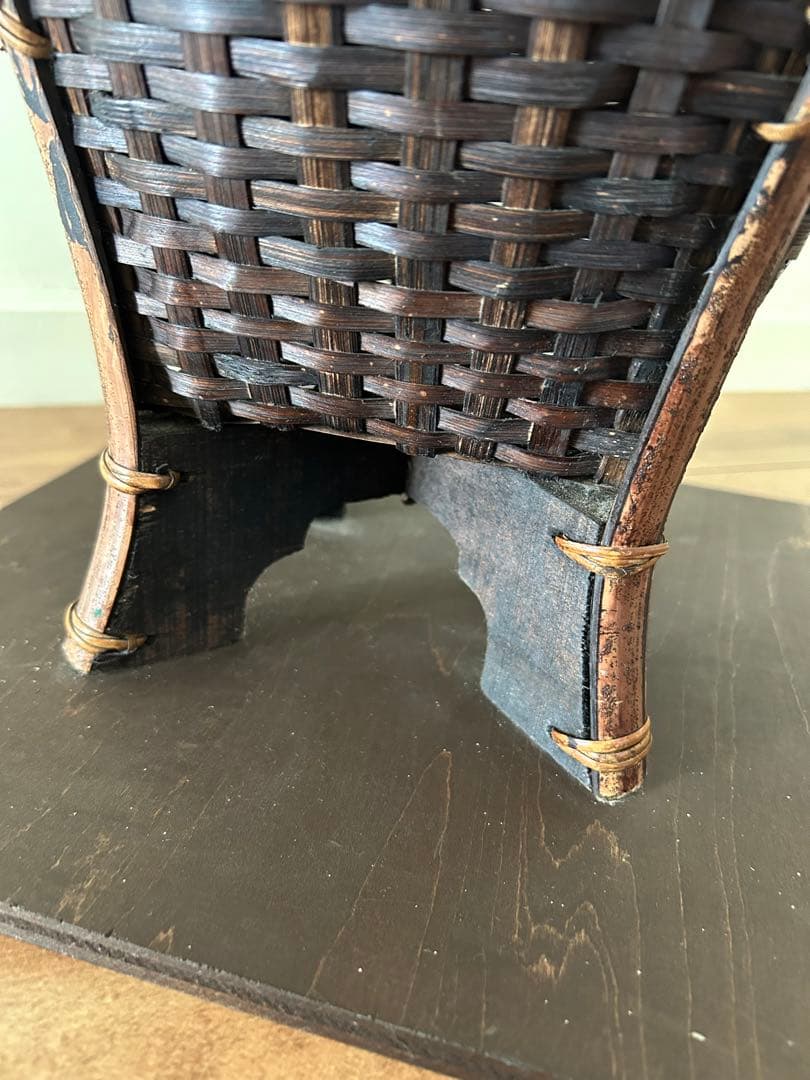 籐と竹の蓋付き 収納バスケット アンティーク アジア手工芸　置物