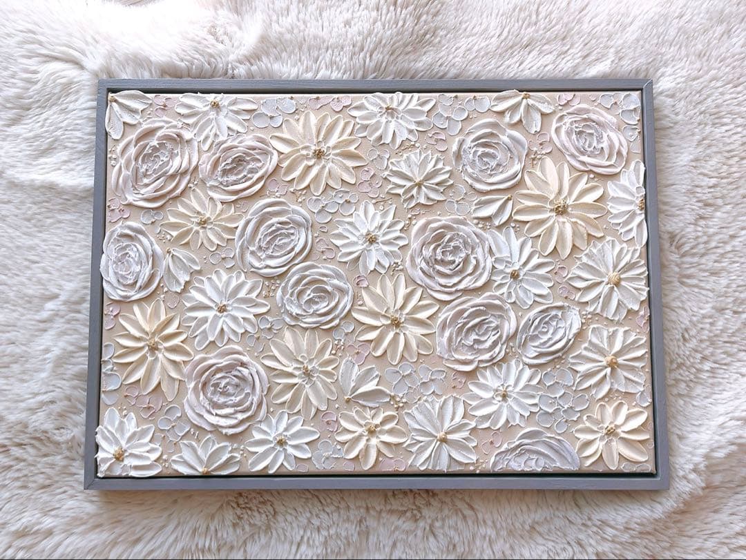 【No.79】 テクスチャーアート　アート　絵画　花　フラワーアート　大きい