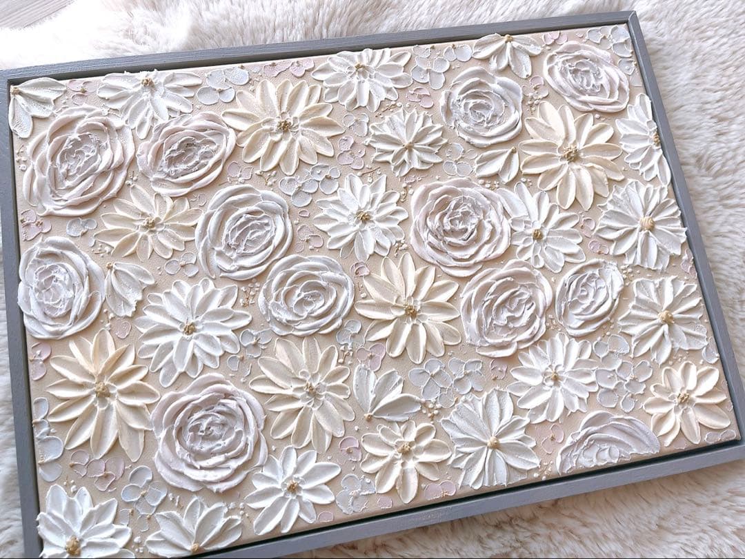 【No.79】 テクスチャーアート　アート　絵画　花　フラワーアート　大きい