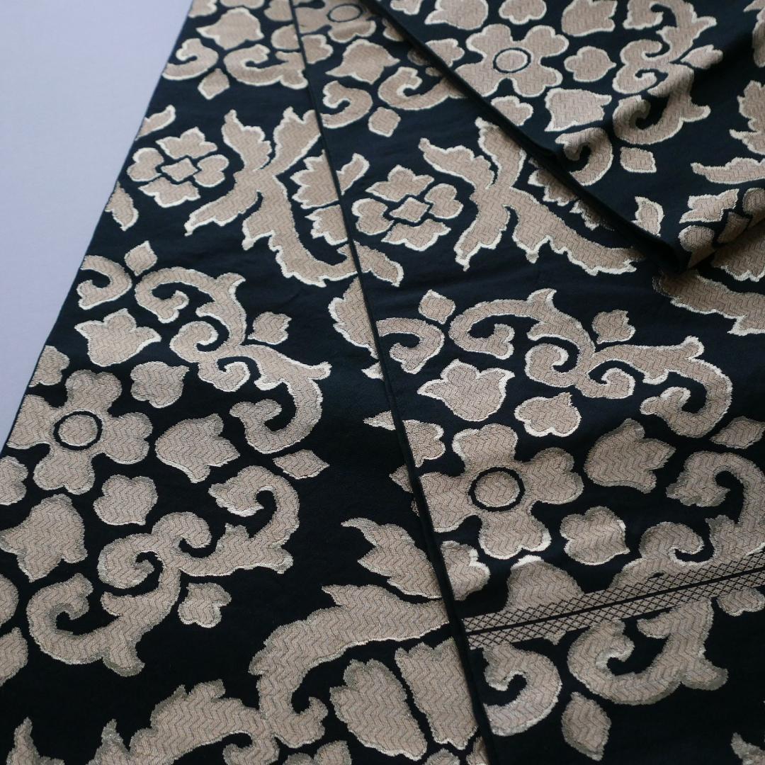 黒色 金糸☆六通 袋帯☆正絹☆更紗花唐草文☆金襴☆西陣織