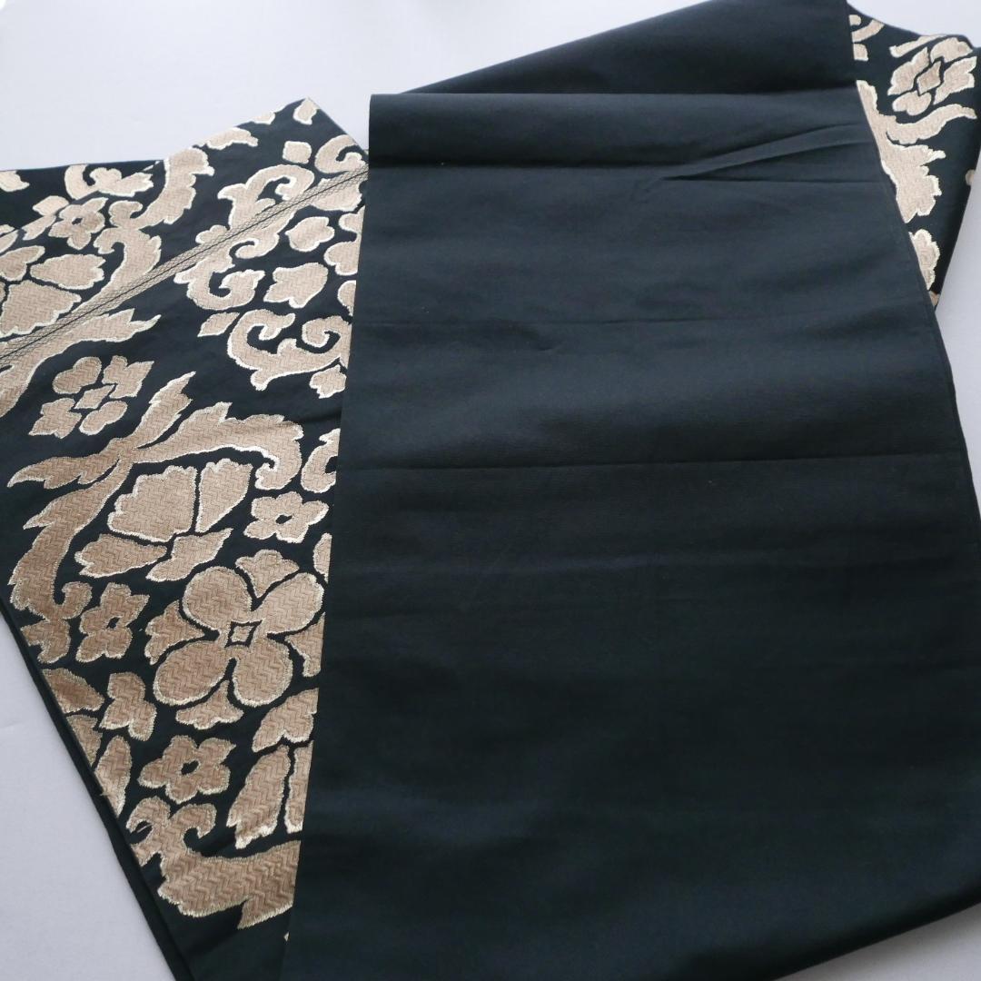 黒色 金糸☆六通 袋帯☆正絹☆更紗花唐草文☆金襴☆西陣織