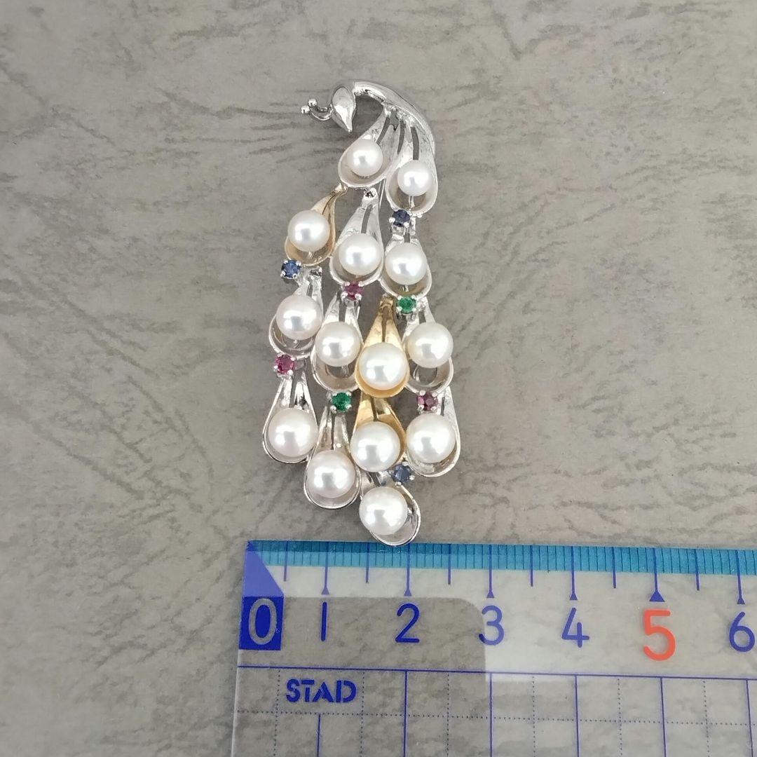 SV/K18あこや真珠/天然石ブローチ　　中古品