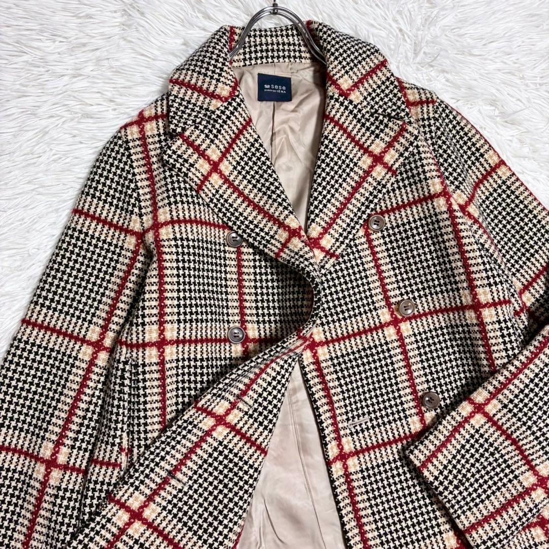 ひーこ IÉNA sese ダブルブレスト ピーコート チェック 裏地