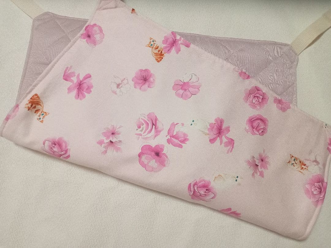 クレートカバーМ　花と猫ピンク系