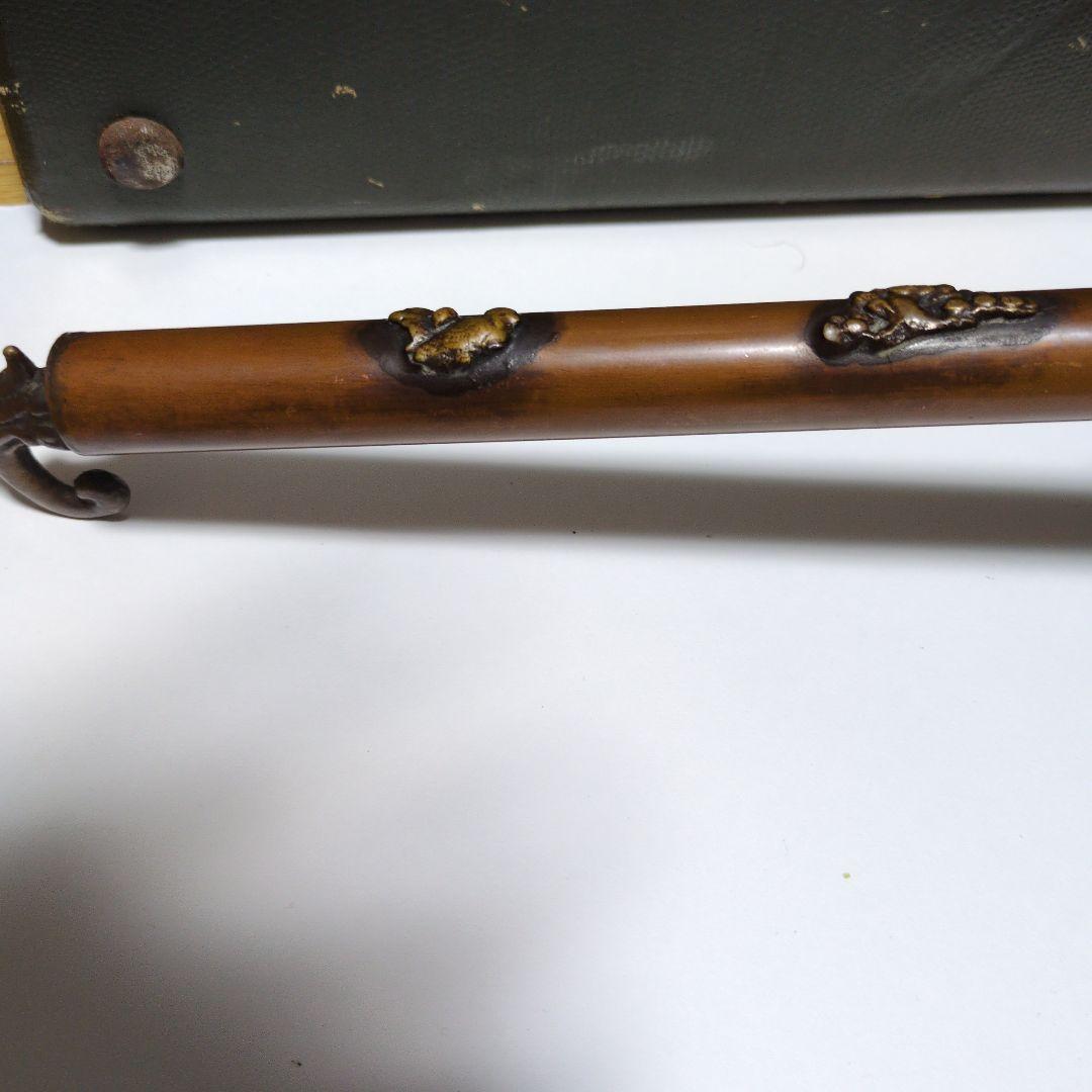 古民具 煙管 キセル 金属製 蓋付き 全長34cm 時代物 喫煙具 アンティーク