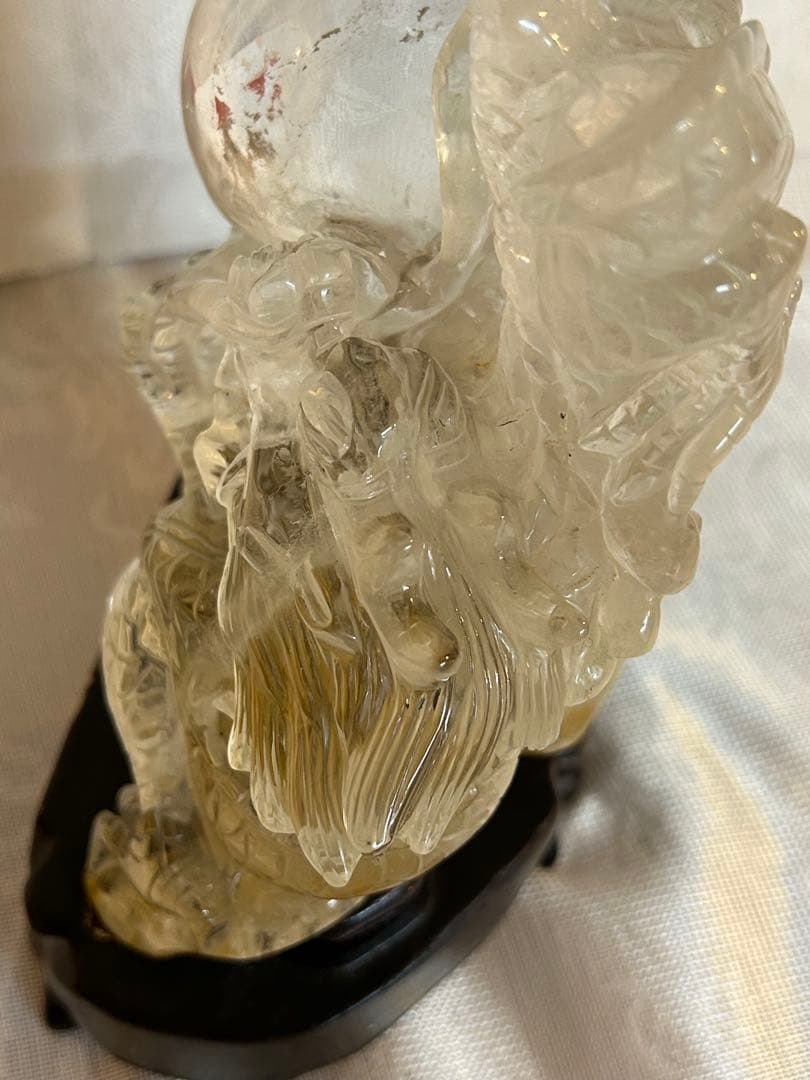 天然水晶 彫刻品 風水置物 龍と水晶球 1527g