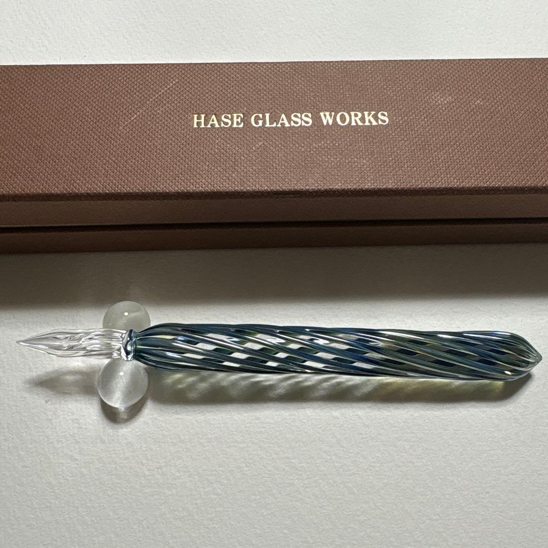 HASE硝子工房　ガラスペン　ブルーグリーン　ストライプ