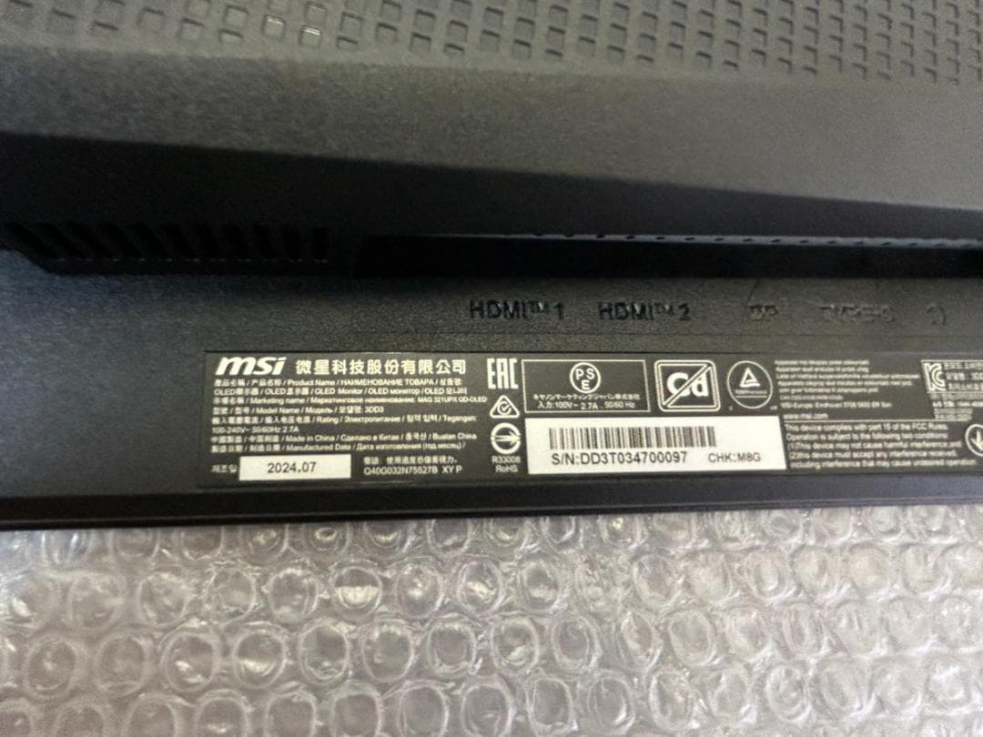 【ジャンク】MSI MAG 321UPX QD-OLED モニター 32インチ