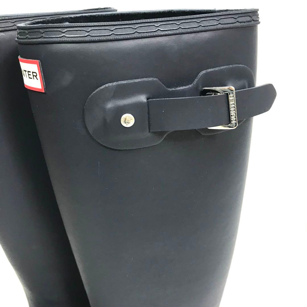 美品 ハンター レインブーツ バックル付き UK6 24.5cm ブラック 袋付
