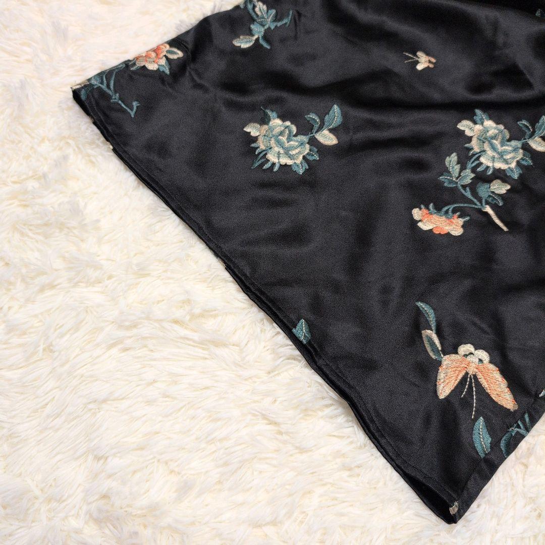 Omekashi レイヤード キャミチュニック 花柄 刺繍 ブラック