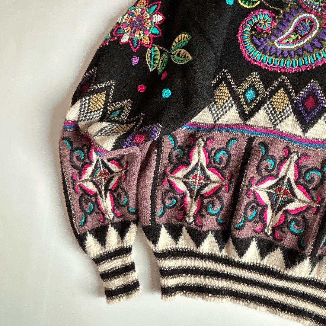 希少 ヴィンテージ 当時物 ヨシユキコニシ ペイズリー ハンドニット タートル