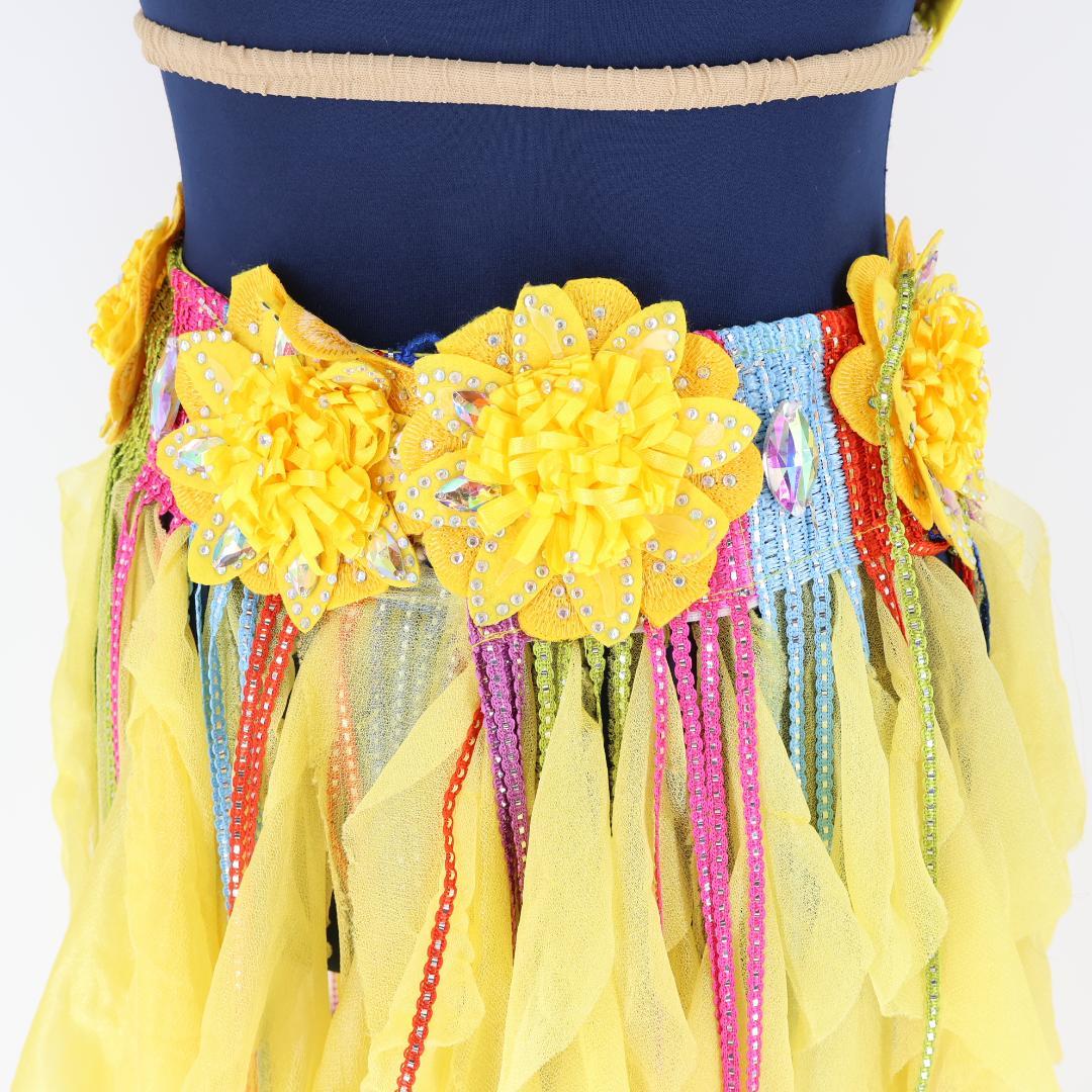 【ベリーダンス用 オリエンタル衣装】イエロー シルバーラメ多数 花コスチューム