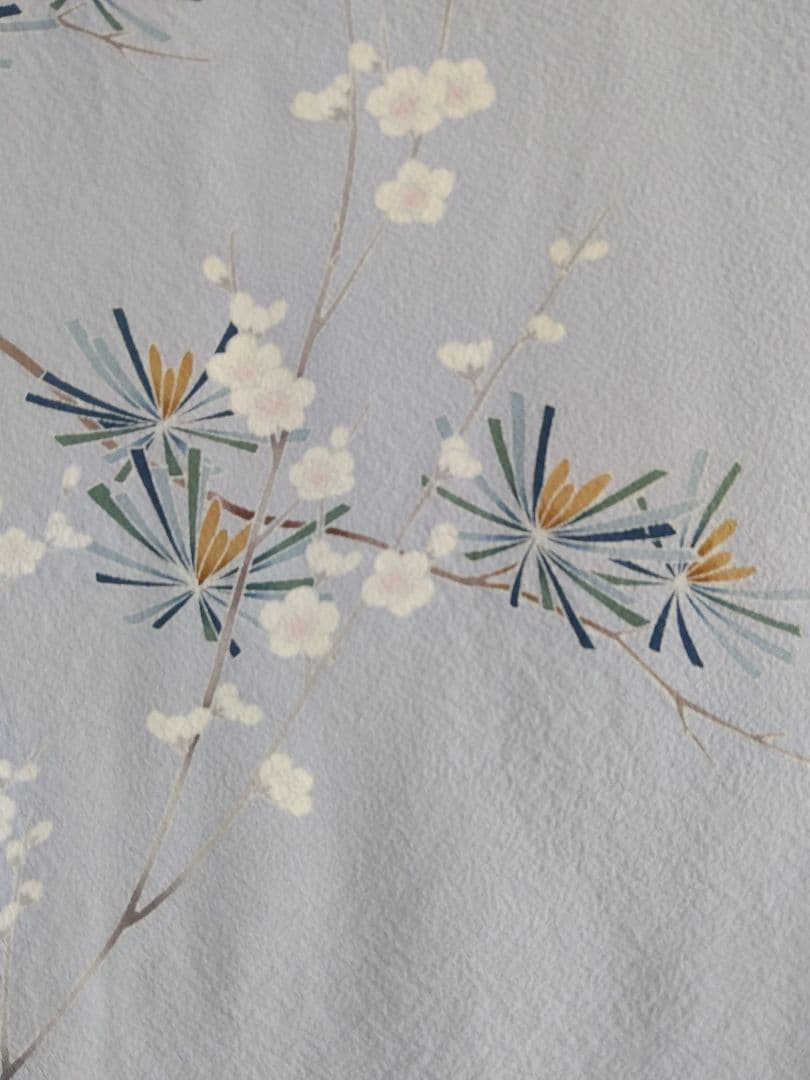 F‐285 訪問着 京加賀友禅 袷 暈し ブルーグレー 菊 松 梅 美品