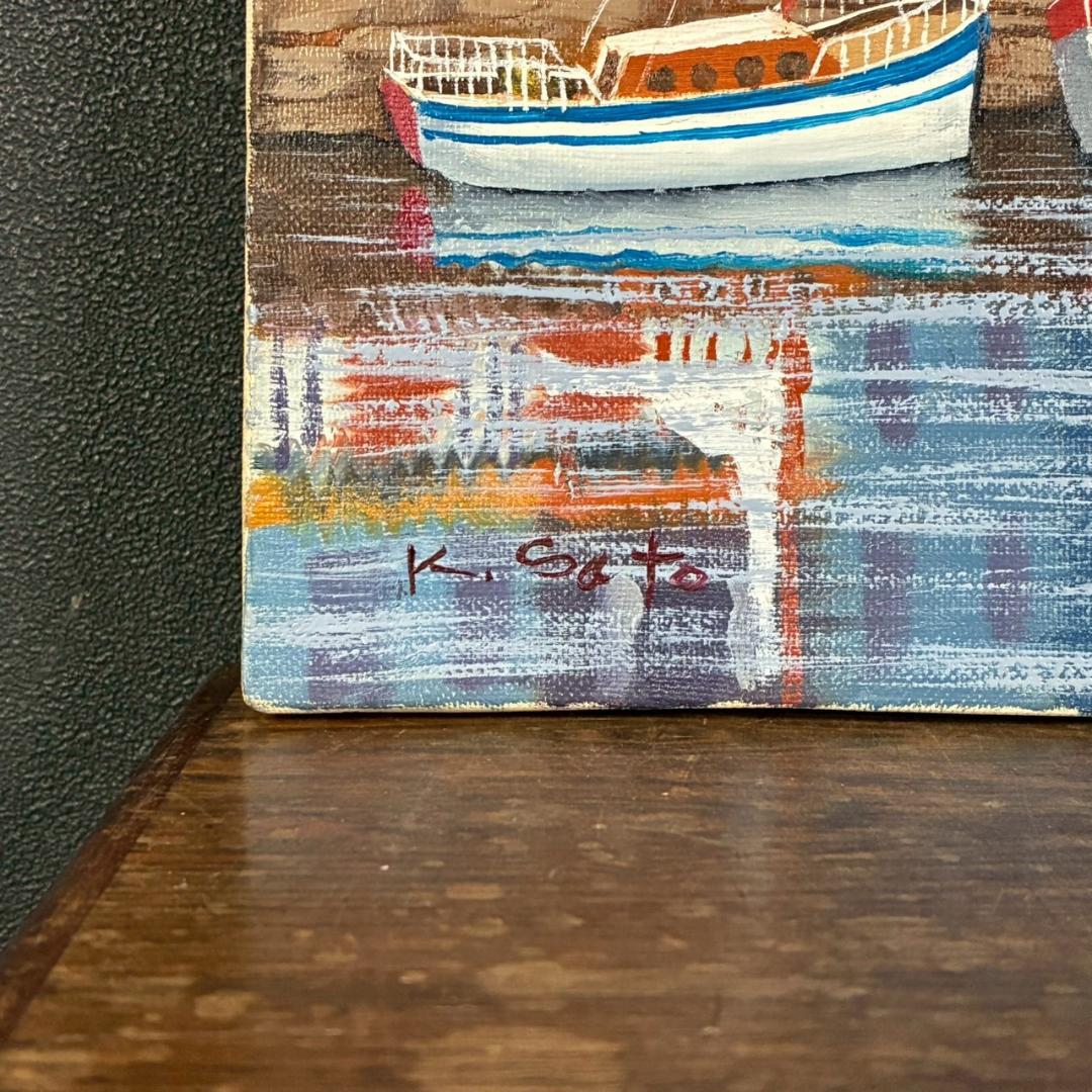 佐藤計「オンフルール」キャンバスに油彩画 F6 直筆サイン入 額装 フランス風景