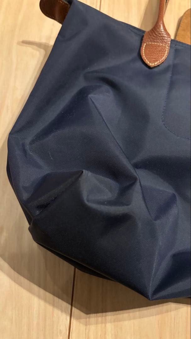 Longchampネイビー ナイロン バッグ ブラウンレザー