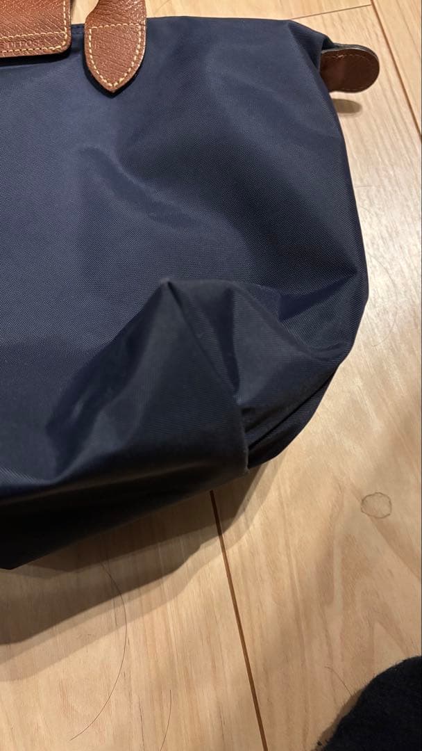 Longchampネイビー ナイロン バッグ ブラウンレザー