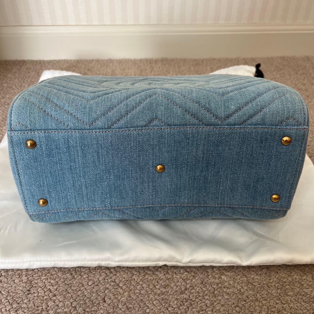 GUCCI デニムバッグ　ショルダーストラップ付き　パールCGマーモント