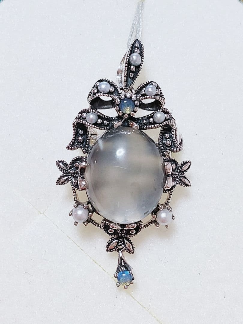 未使用品 碌山 天然ムーンストーン オパール シルバー ブローチ