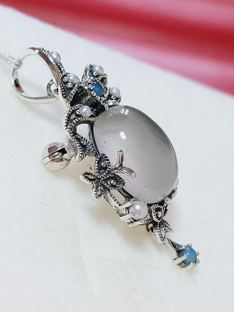 未使用品 碌山 天然ムーンストーン オパール シルバー ブローチ