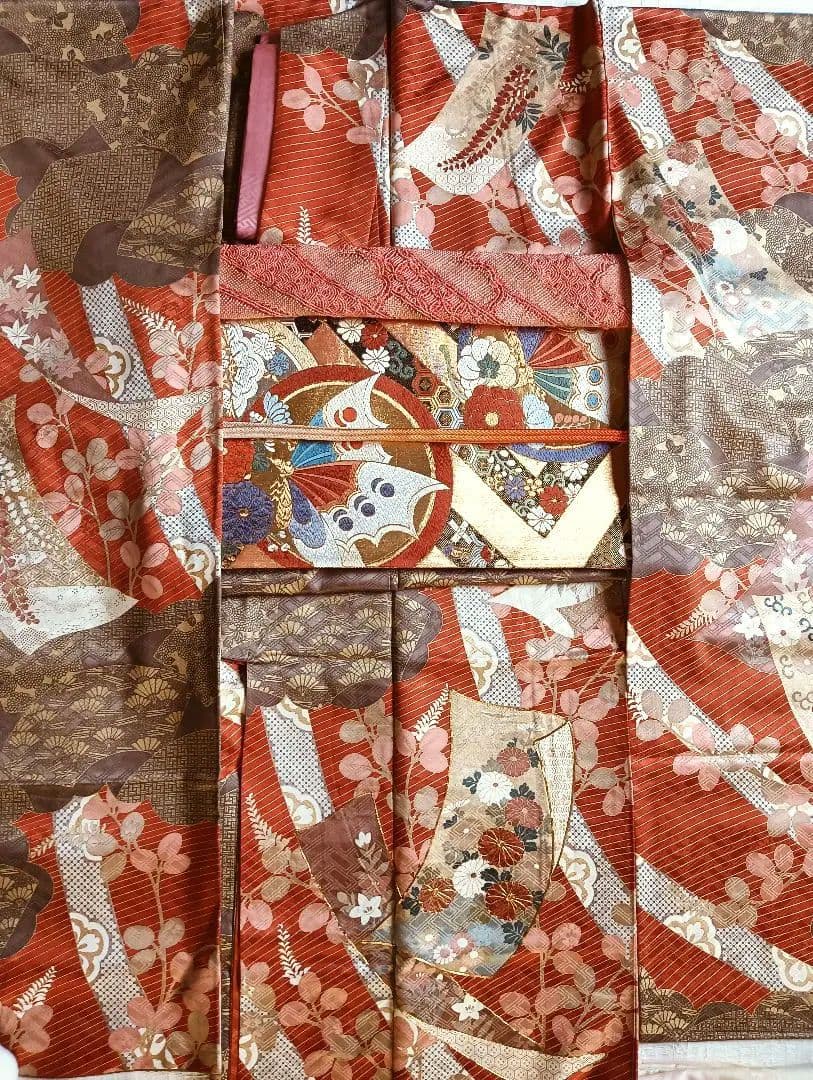 吾妻徳穂　吉澤友禅　振袖フルセット　美品　朱系　華やか　丈161 裄67.5