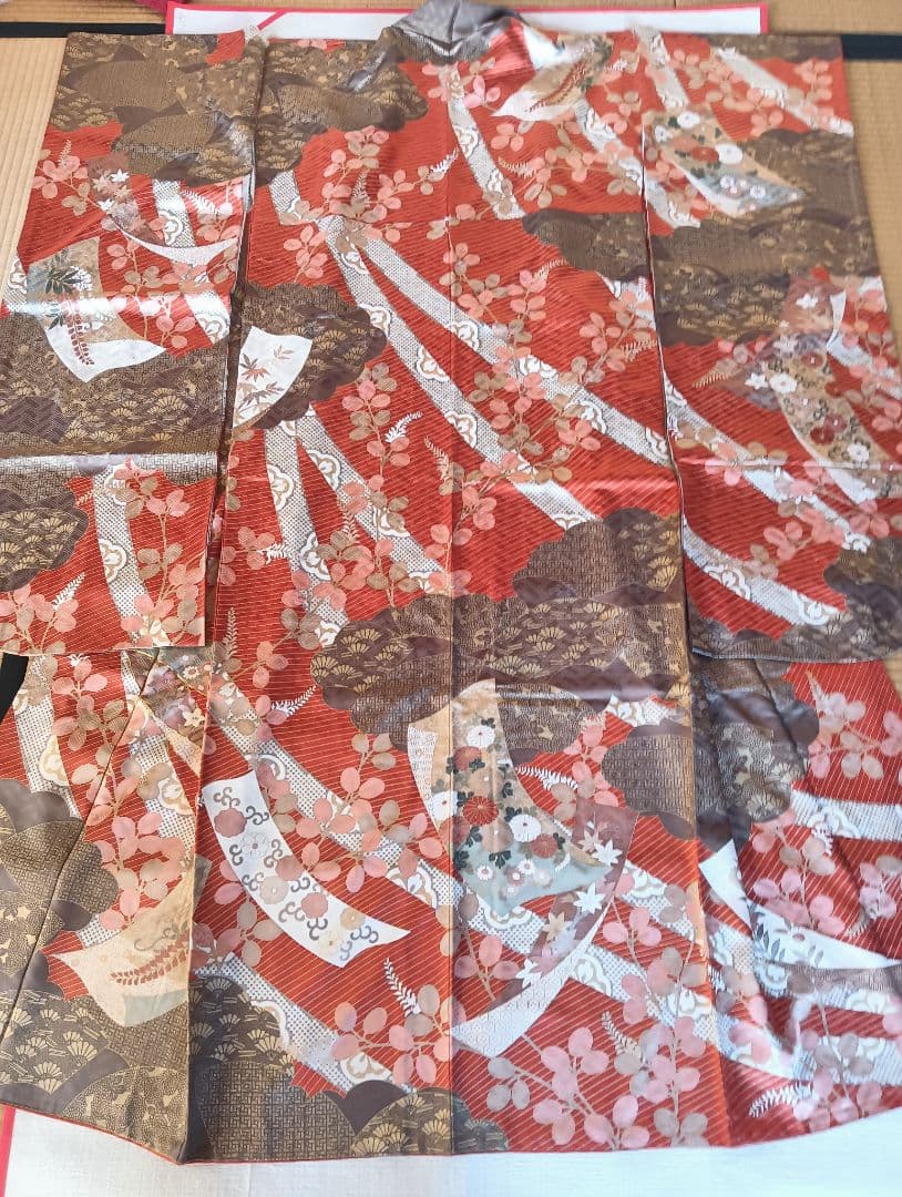 吾妻徳穂　吉澤友禅　振袖フルセット　美品　朱系　華やか　丈161 裄67.5