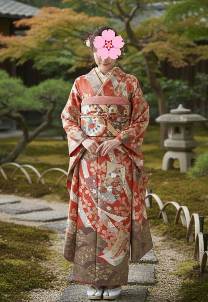 吾妻徳穂　吉澤友禅　振袖フルセット　美品　朱系　華やか　丈161 裄67.5