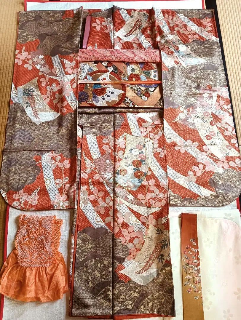 吾妻徳穂　吉澤友禅　振袖フルセット　美品　朱系　華やか　丈161 裄67.5