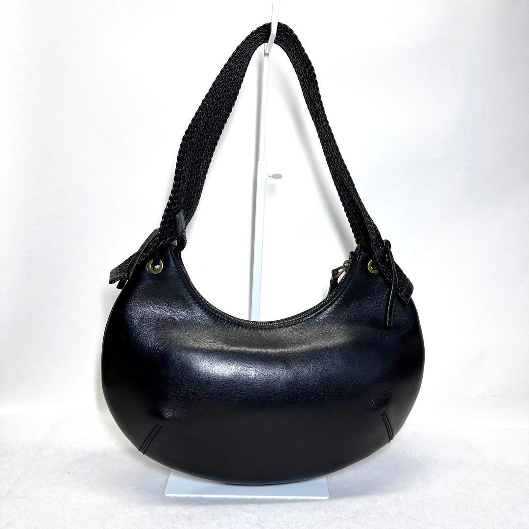 GUCCI ヴィンテージ レザー 編み込みハンドル ブラック ショルダーバッグ