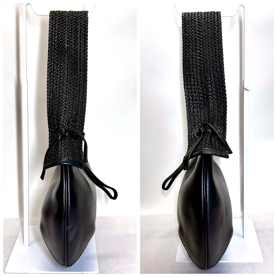 GUCCI ヴィンテージ レザー 編み込みハンドル ブラック ショルダーバッグ