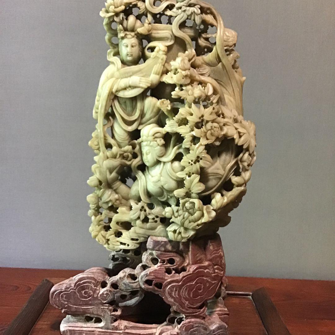 碧玉極微細彫刻　飛翔天女　弁財天　金運の使い　蓄財追求神様石
