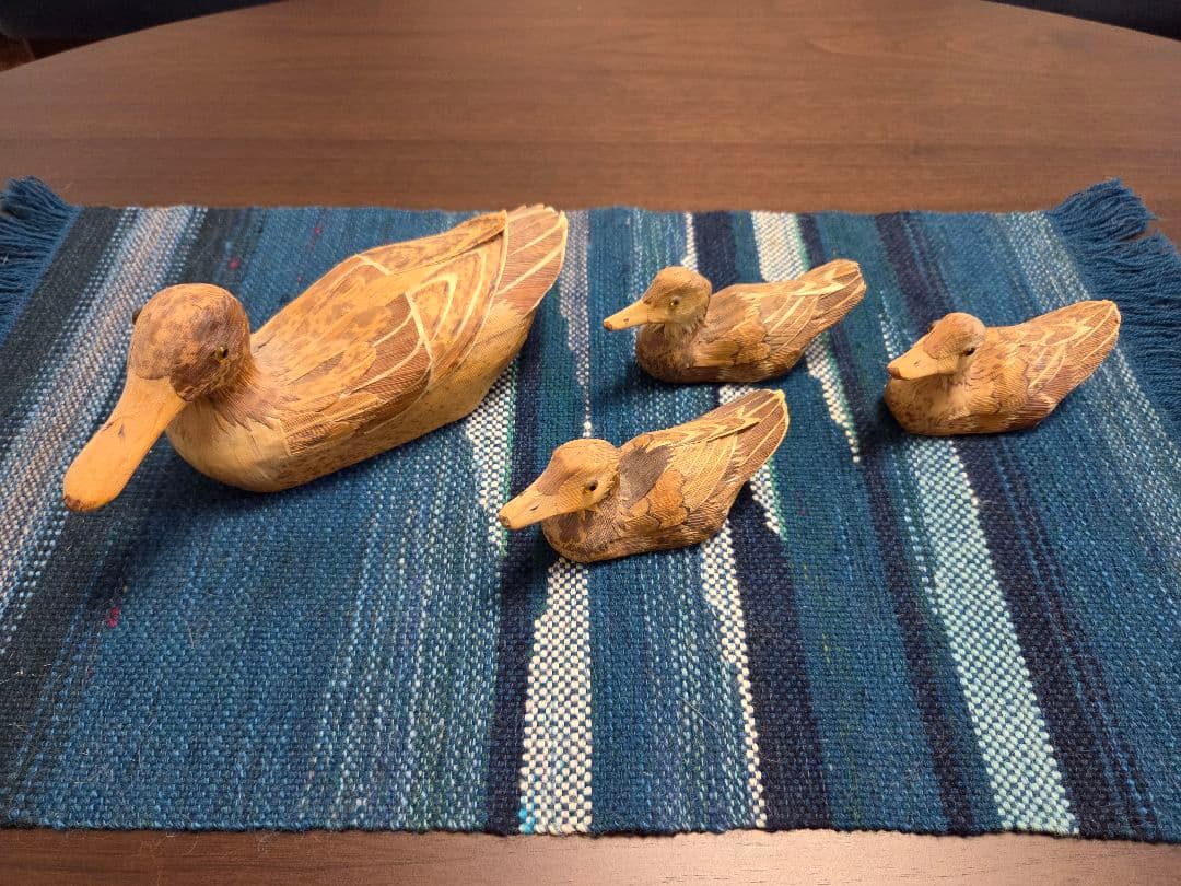 竹細工　親カモとヒナのセット