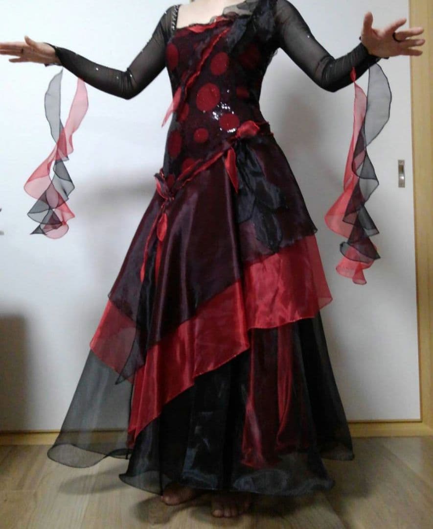 社交ダンス ドレス 黒 赤 スタンダード