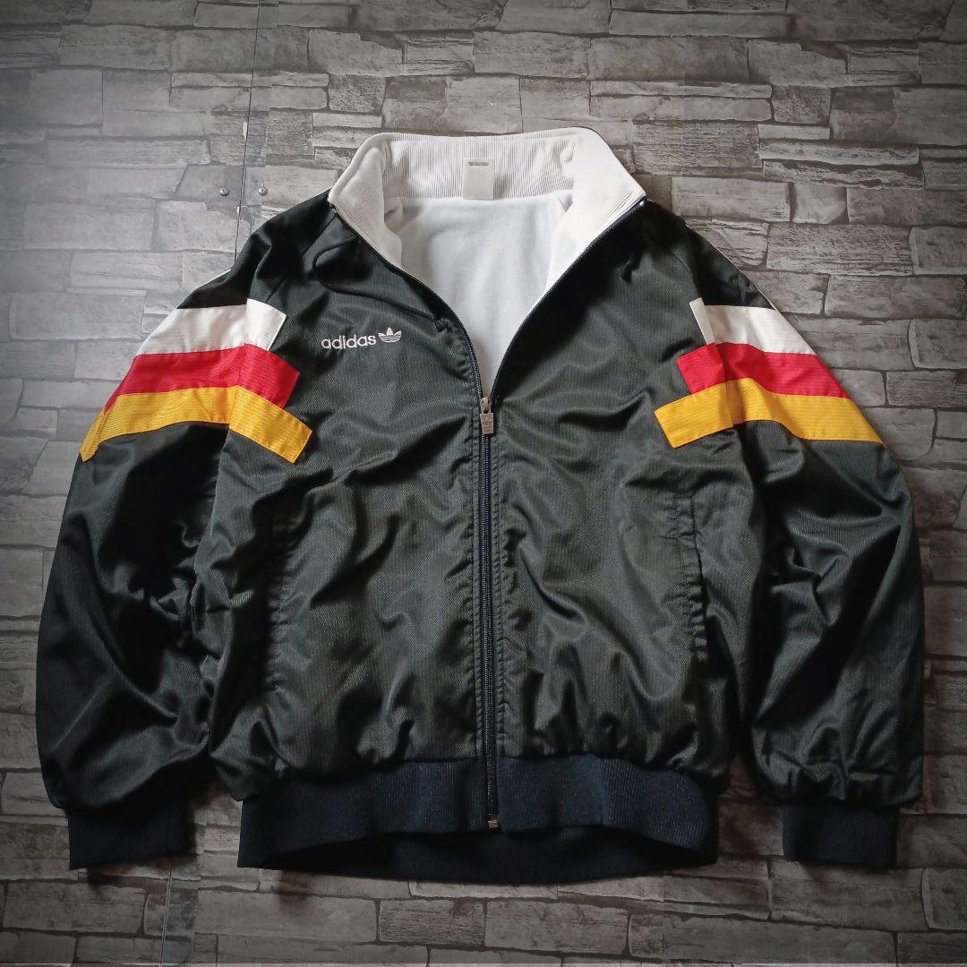 当時物☆90sアディダスナイロンジャケット デサント 刺繍ロゴ ワイド 短丈
