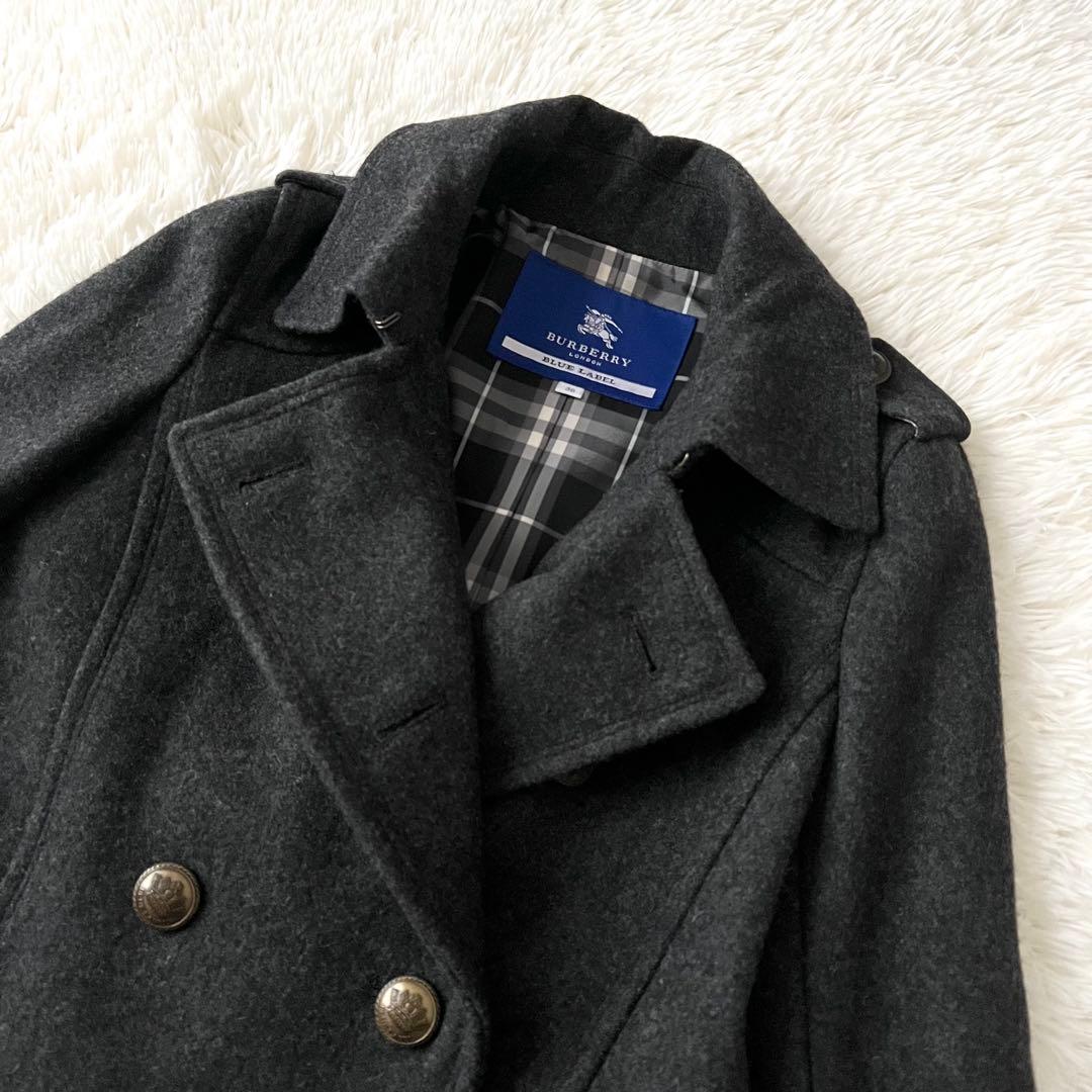 バーバリーブルーレーベル ノバチェック 金ボタン ピーコート ナポレオン 38