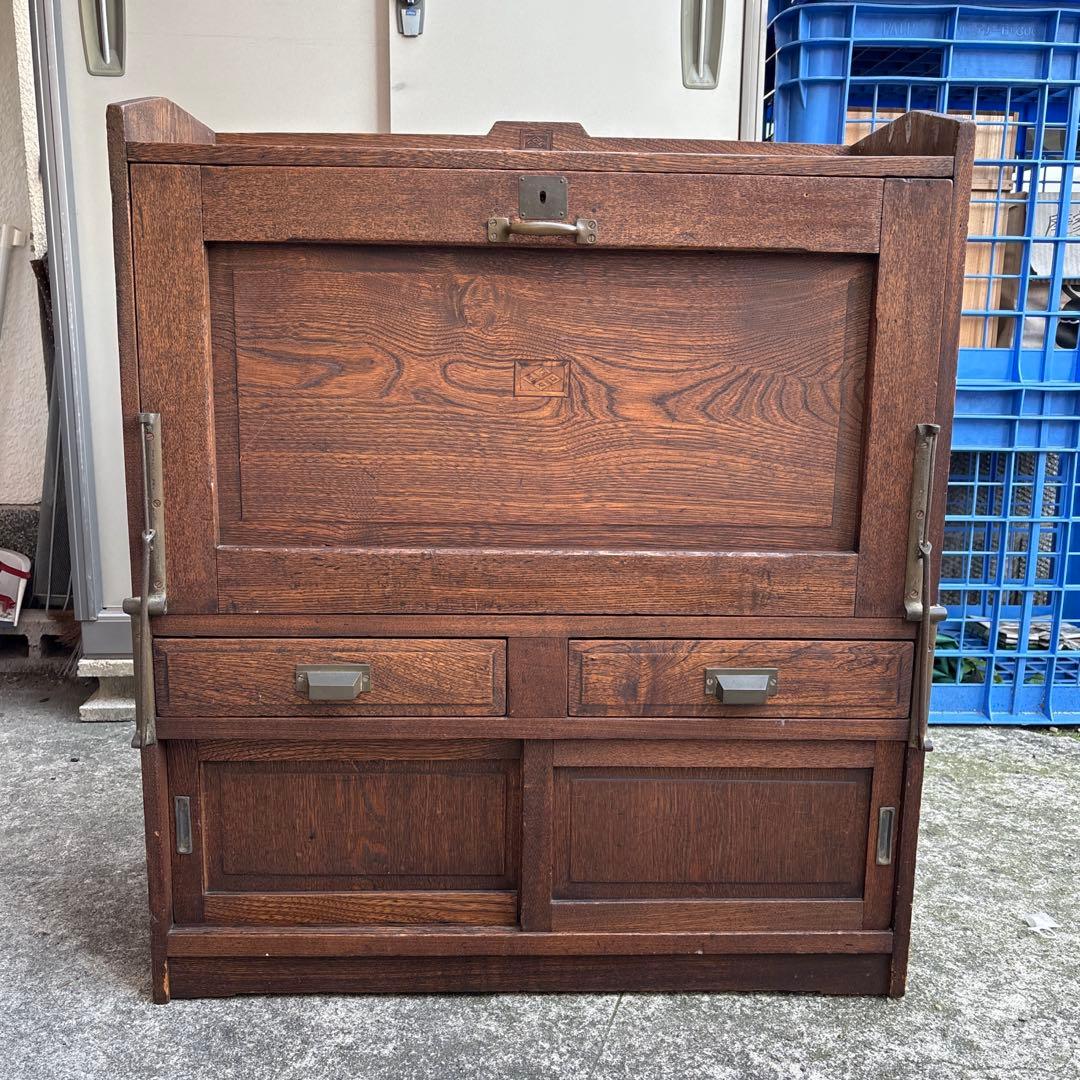 アンティーク　ライティングビューロー　實用新案　ライティングディスク　木製　文机