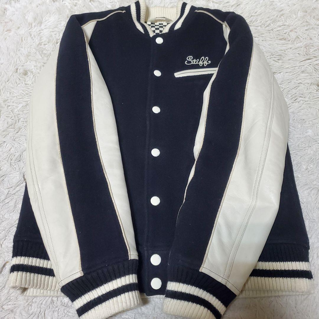 希少 STIFF レザー ウール スタジャン バイカラー 日本製 M