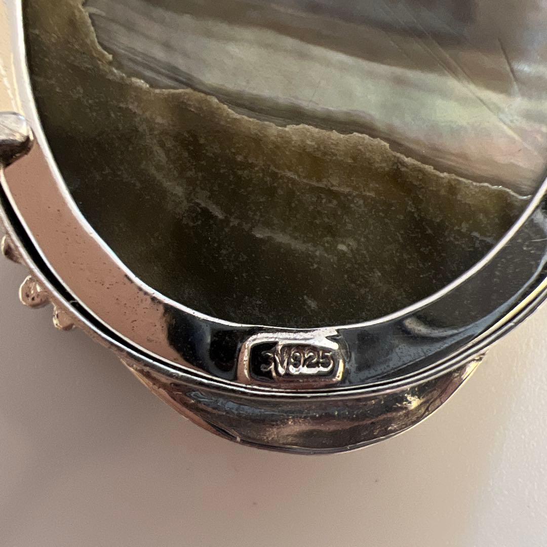 黒蝶貝カメオ シルバートップ、ブローチ両用