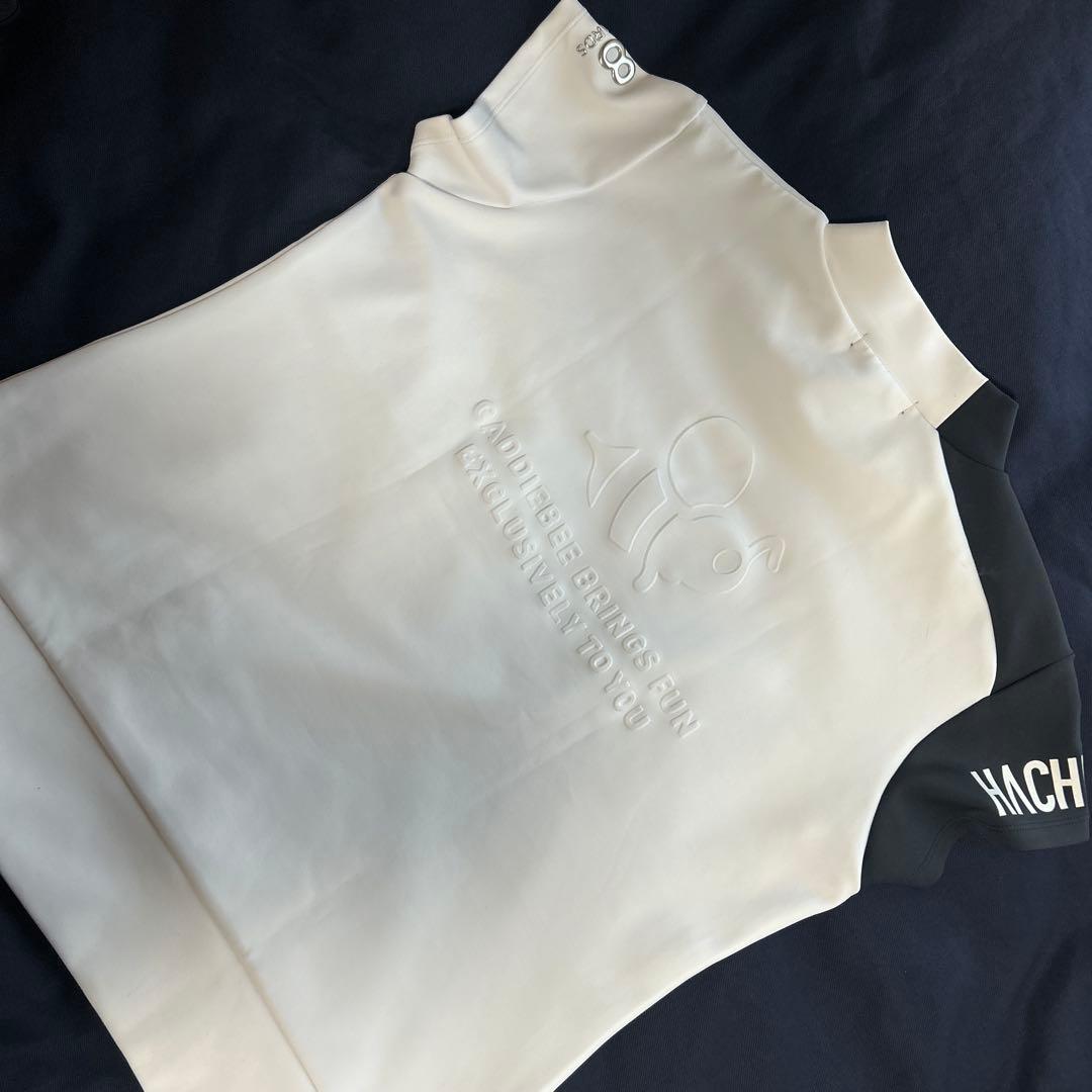 8yards モックネック半袖シャツ　L 白X黒