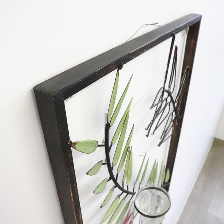 ウォールアートパネル フラワーベース/キャンドルホルダー シダ