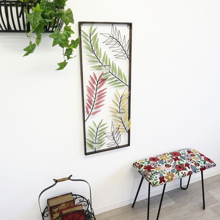 ウォールアートパネル フラワーベース/キャンドルホルダー シダ