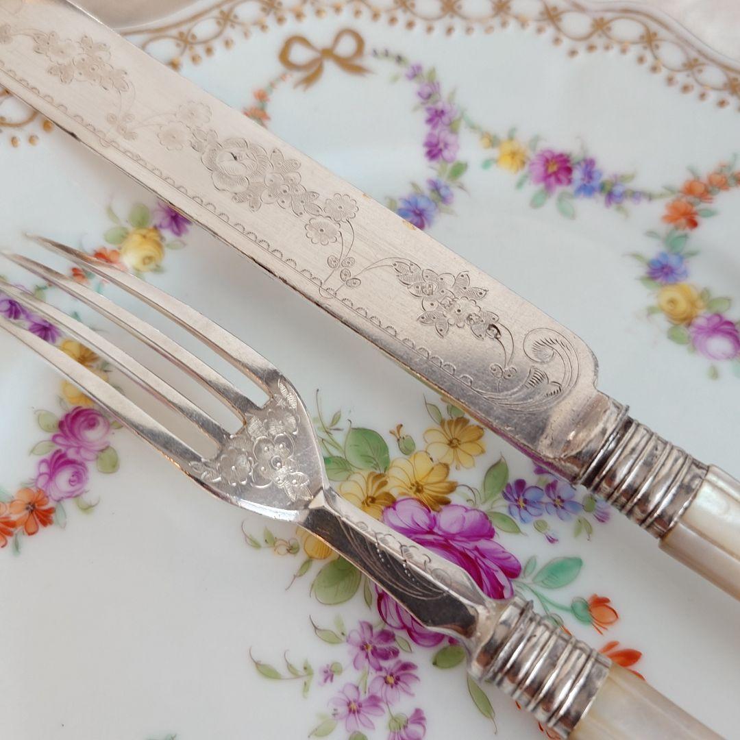 白蝶貝カトラリー　D マザーオブパール　アンティーク　イギリス　フォーク