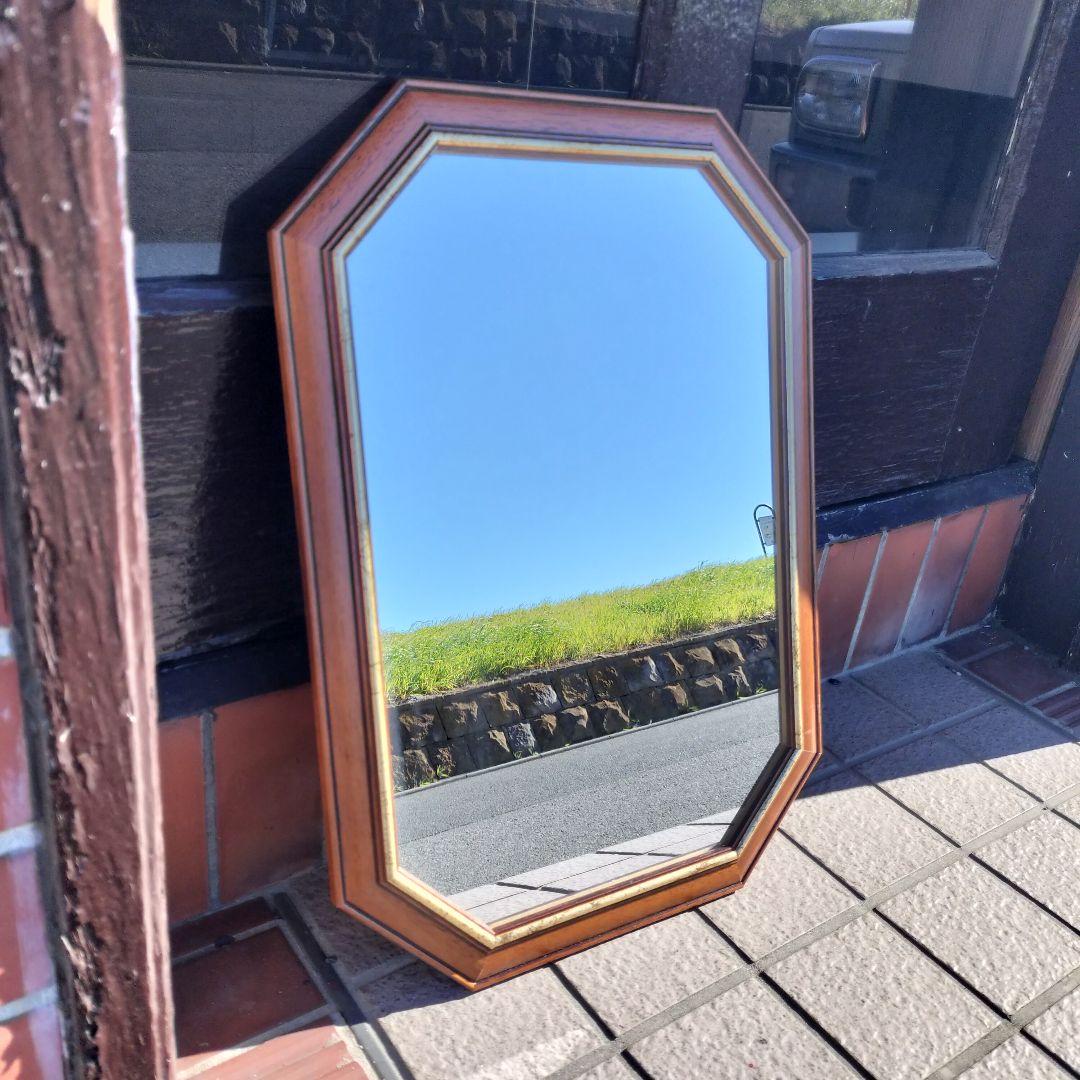 イタリア ヴィンテージ 木製八角形壁掛け鏡 アンティーク ミラー