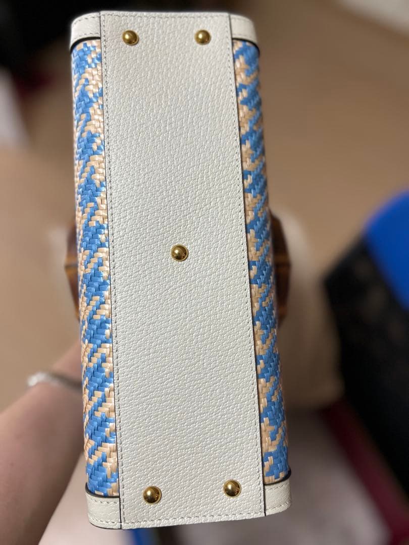 グッチ Gucci 702732 ラフィア バンブー 2WAYバッグ 千鳥柄