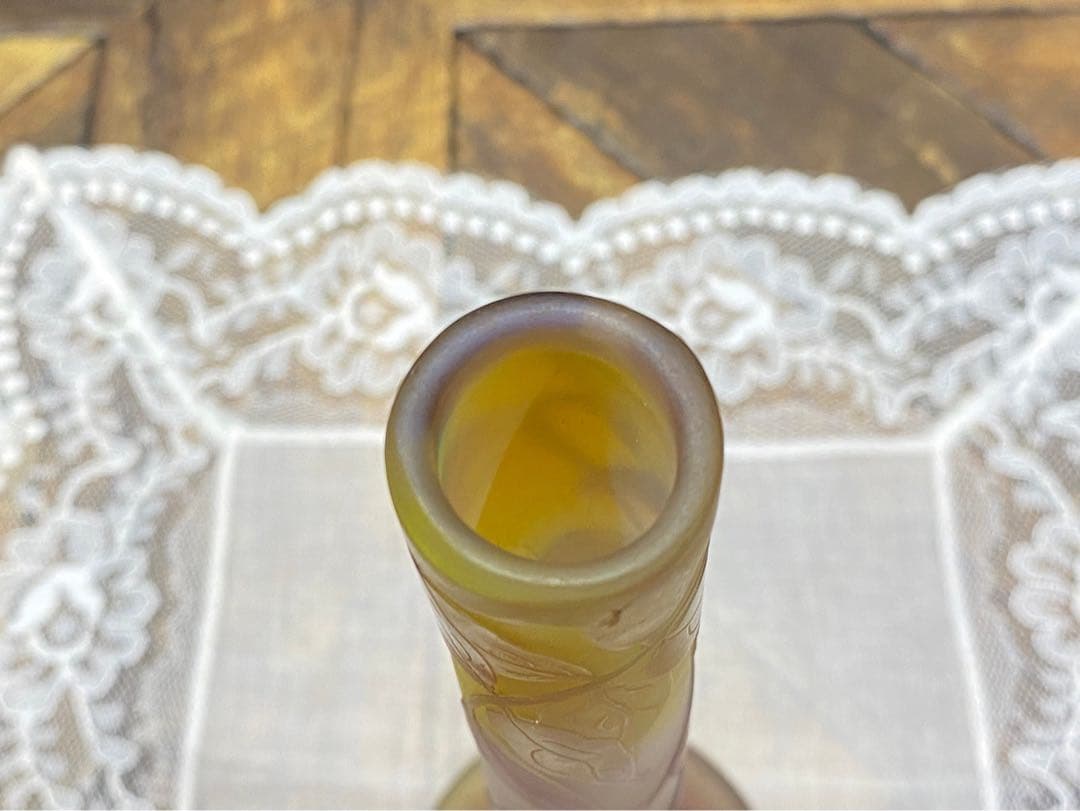 エミール•ガレ 一輪挿し 美術品 ホクシャ文 鶴首型 花瓶 アンティーク