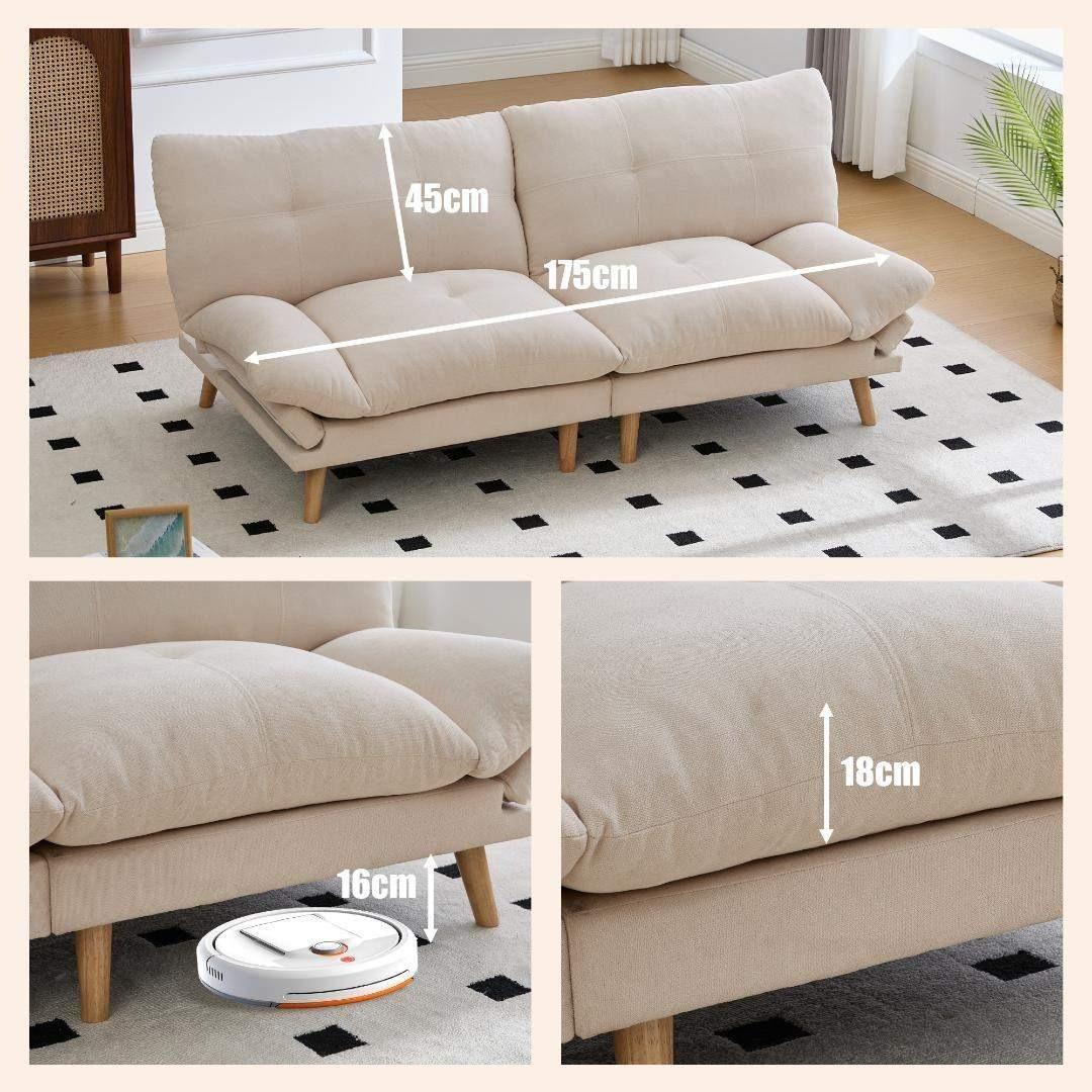 多機能ソファベッド 2人掛け リネン素材 コンバーチブルソファ リビング・寝室用