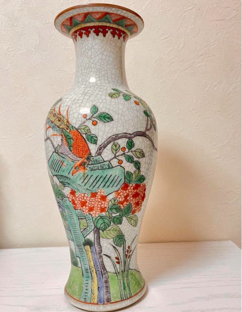 中国景徳鎮　粉彩花鳥文　壺　骨董品　花器　インテリア　花瓶