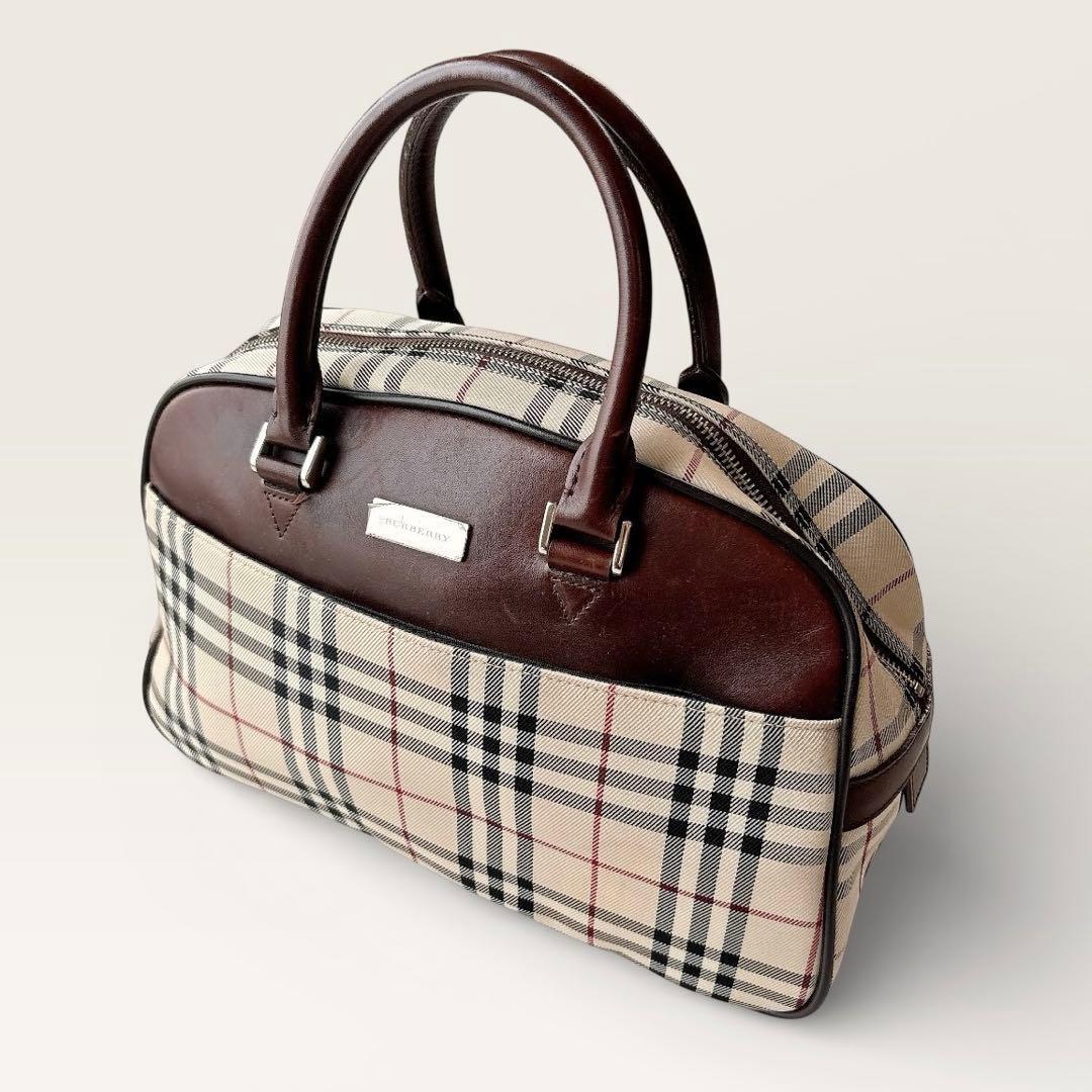 美品 BURBERRY ノバチェック ミニ ボストンバッグ ロゴプレート