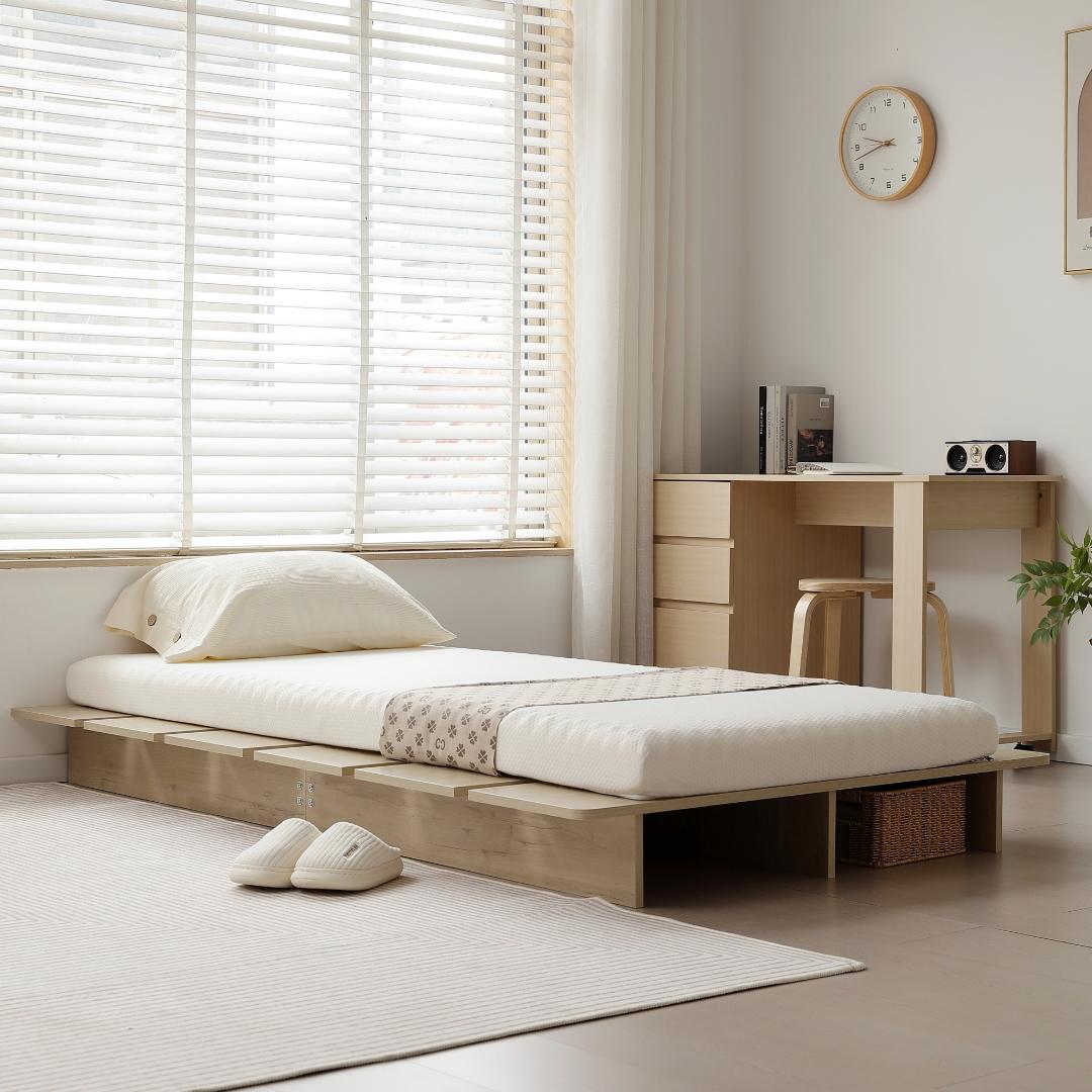 【幅100cm】ベッド　脚付き　木目調　コンパクト　NATURAL