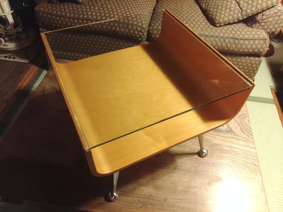 ミッドセンチュリー スペースエイジ プライウッド センターテーブル ガラス