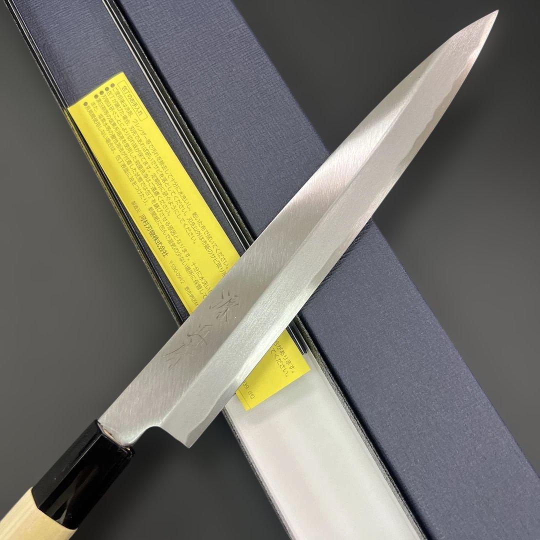 ★新品送料込★源正房はがね鍛造刺身包丁210mm右片刃裏押し化粧箱入り